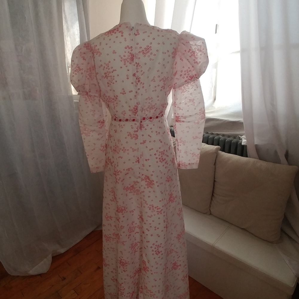 Vintage 70s Maxi Dress Puff Sleeve Floral Print 2 - Picture 9 of 16